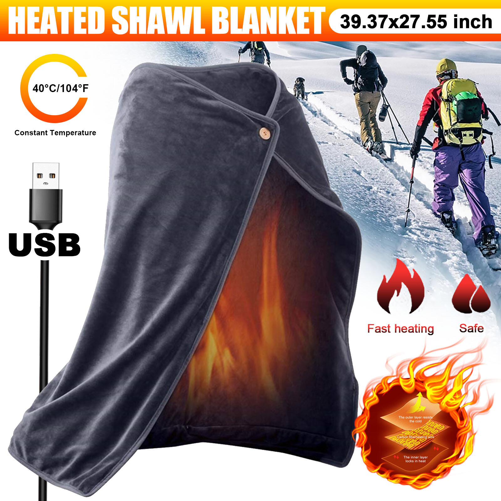 Portable Electric Blanket Soft Plush USB Heating For Sofa Bed Car Shawl Travel