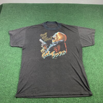 Vintage 80’s 3D Emblem T Shirt Just Brass 1987 skull don’t get mad get even
