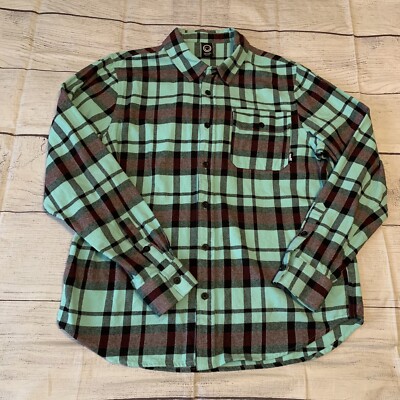 Neff Mens Size Medium Flannel Teal Plaid Cotton Shirt Button Up