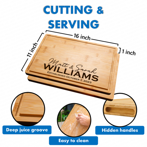Custom Engraved Personalized Bamboo Cutting Board Wedding Cute Housewarming Gift
