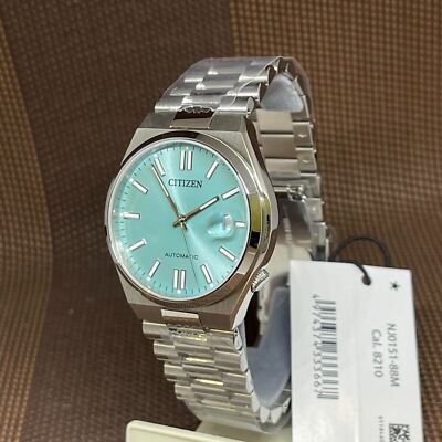 Pre-owned Citizen Tsuyosa Nj0151-88m Automatic Turquoise Analog Sapphire Glass Men's Watch