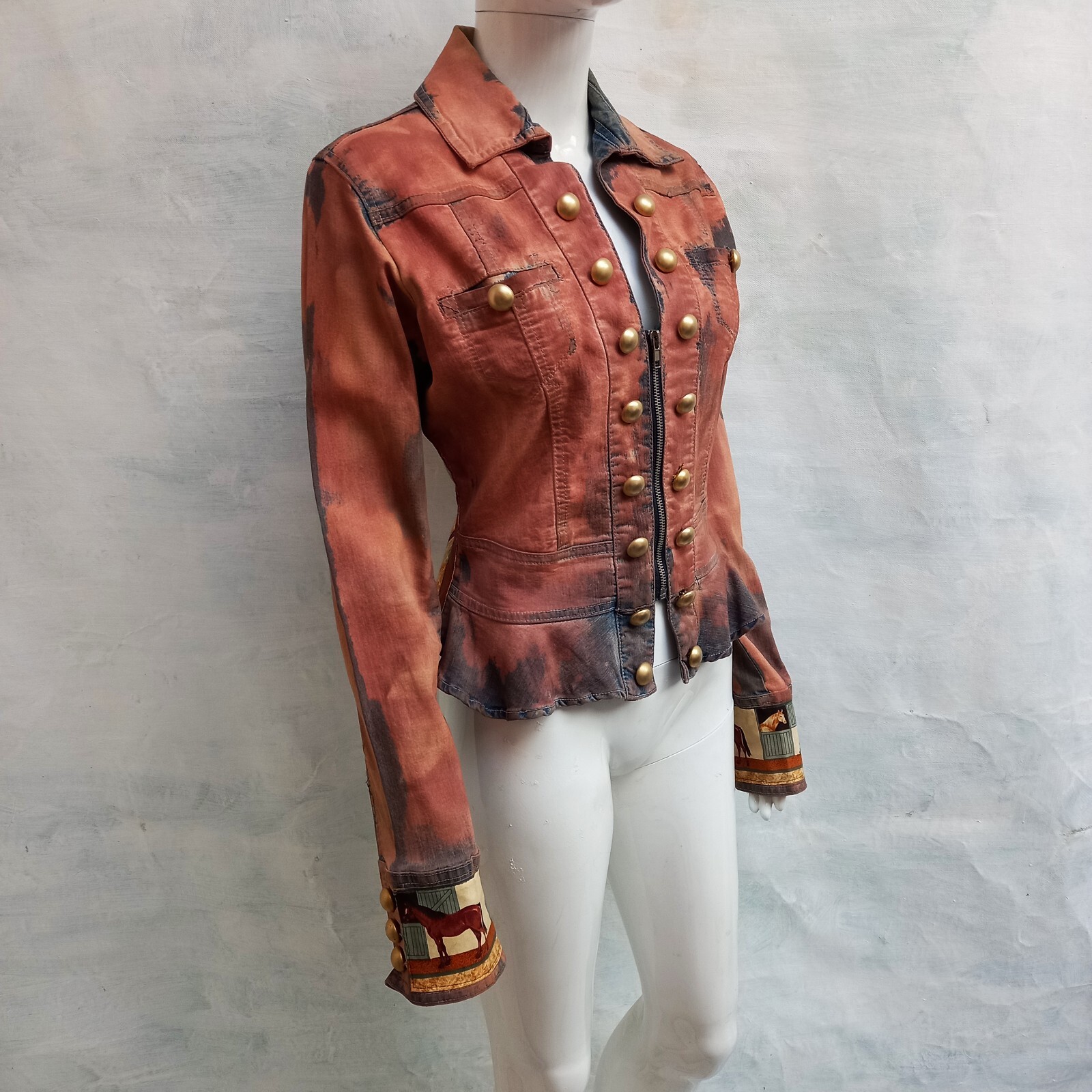 Pre-owned Amira Di Transilvania Denim Casual Woman Jacket Luxury Fashion Brand Italy Spring Autumn Horses Brown