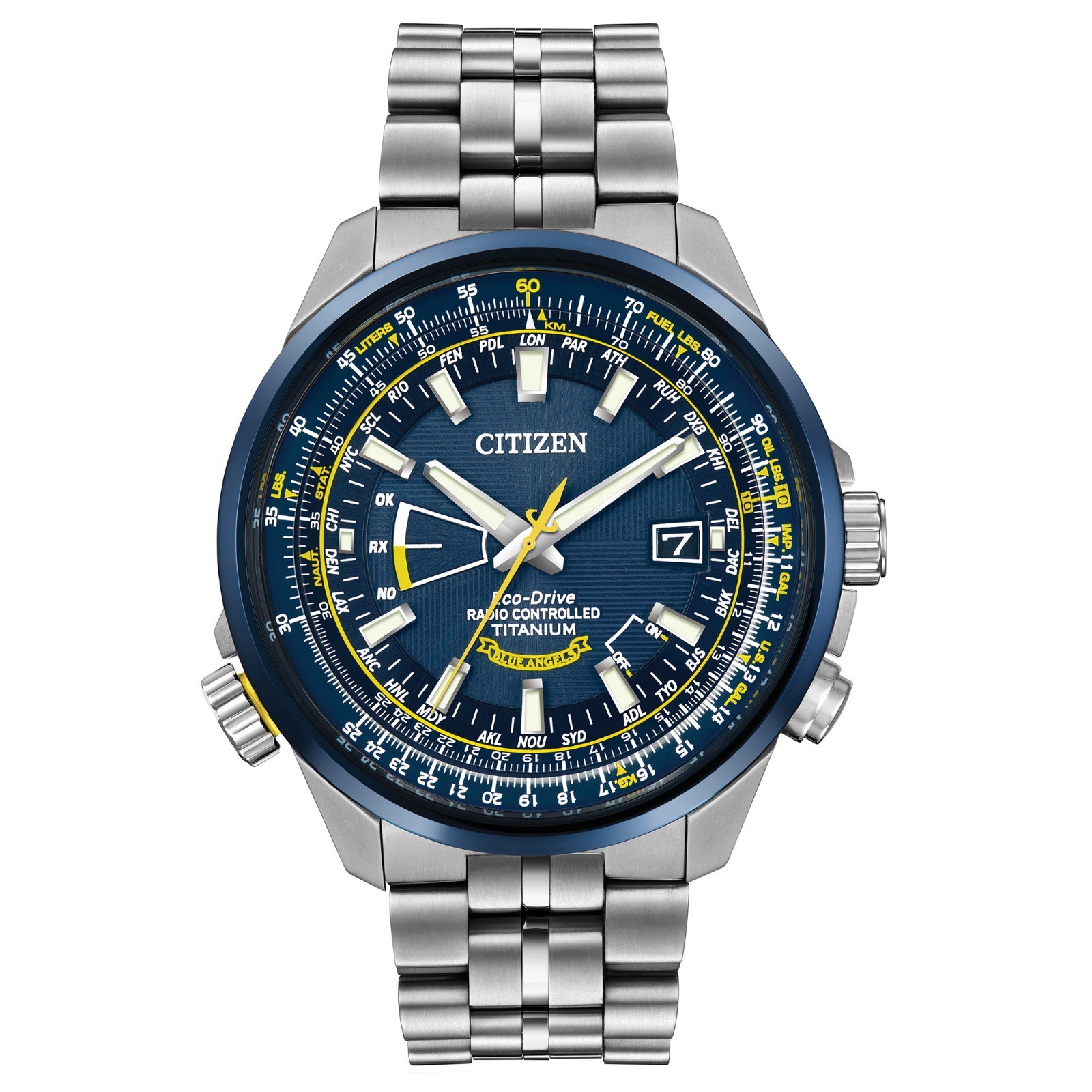 Pre-owned Citizen Eco-drive Men's Watch Blue Angels World At All Titanium Cb0147-59l