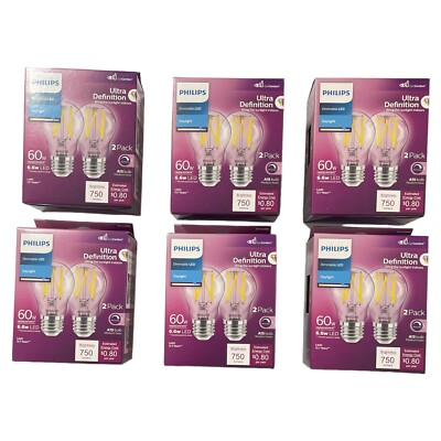 PHILIPS Dimmable LED Daylight 60W Light Bulbs (6 Packs of 2)