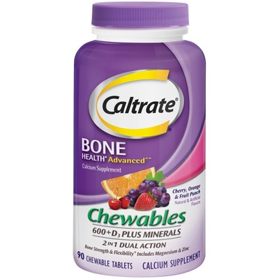 Caltrate Bone Health 600 Plus D3 Calcium Chewables, Multi-Flavored, 600 Mg, 90 C