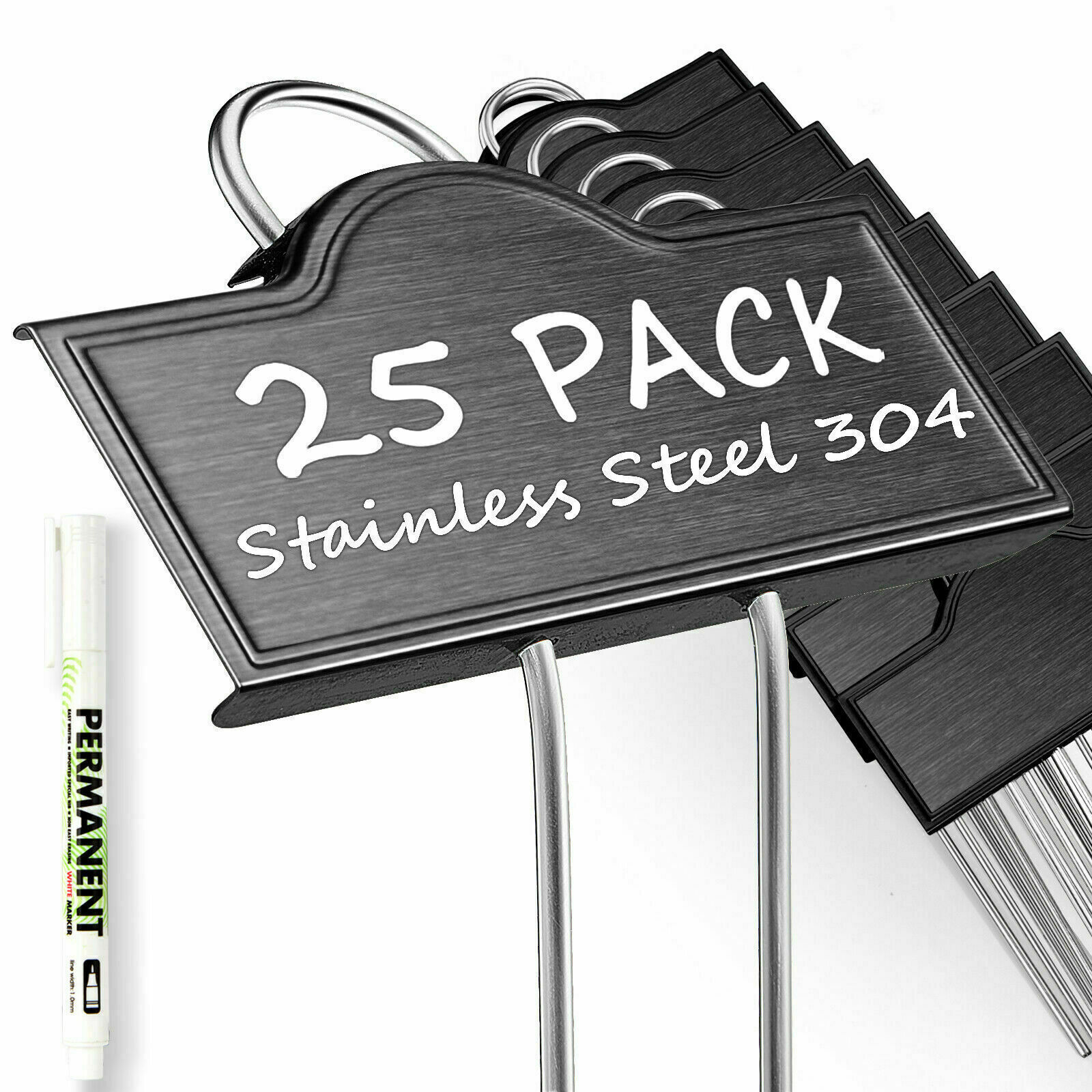 Metal Plant Labels for Garden Outdoor Markers Waterproof Tags with a Pen 25 Pack