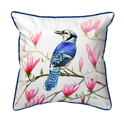 Betsy Drake Blue Jay Large Indoor Outdoor Pillow 18x18