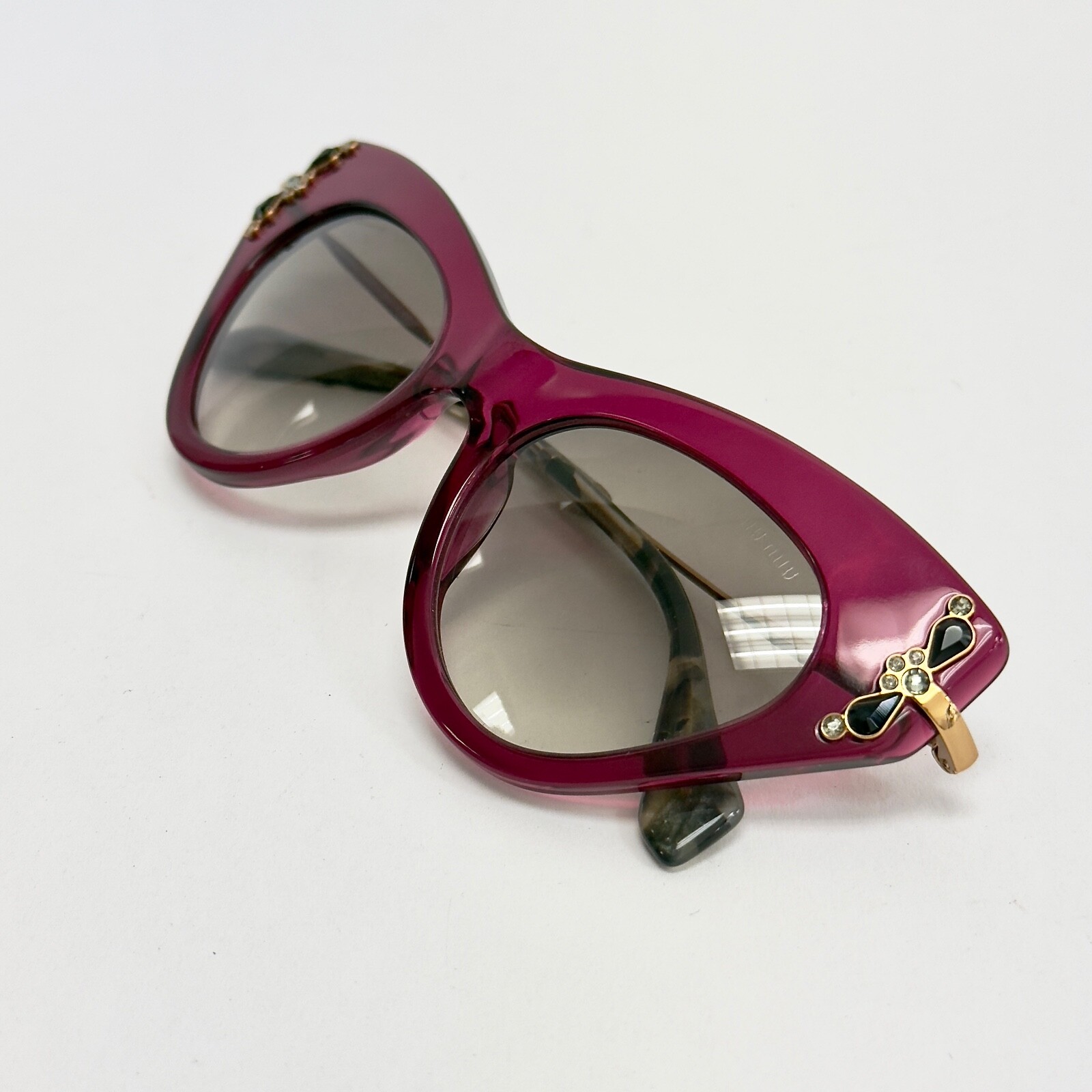 Pre-owned Miu Miu Glow 04p Mu04ps Pink Gold Jewel Crystal Cat Eye Geometric Sunglasses In Gray