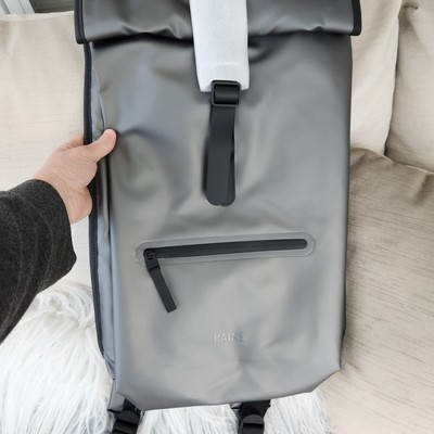 Rains Rolltop Rucksack Waterproof Metallic Grey Bag  $140