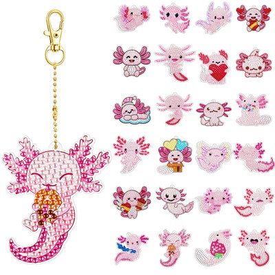 24 Pcs Axolotl Diamond Keychains Set 5D DIY Art Key Chains Painting Ornaments...