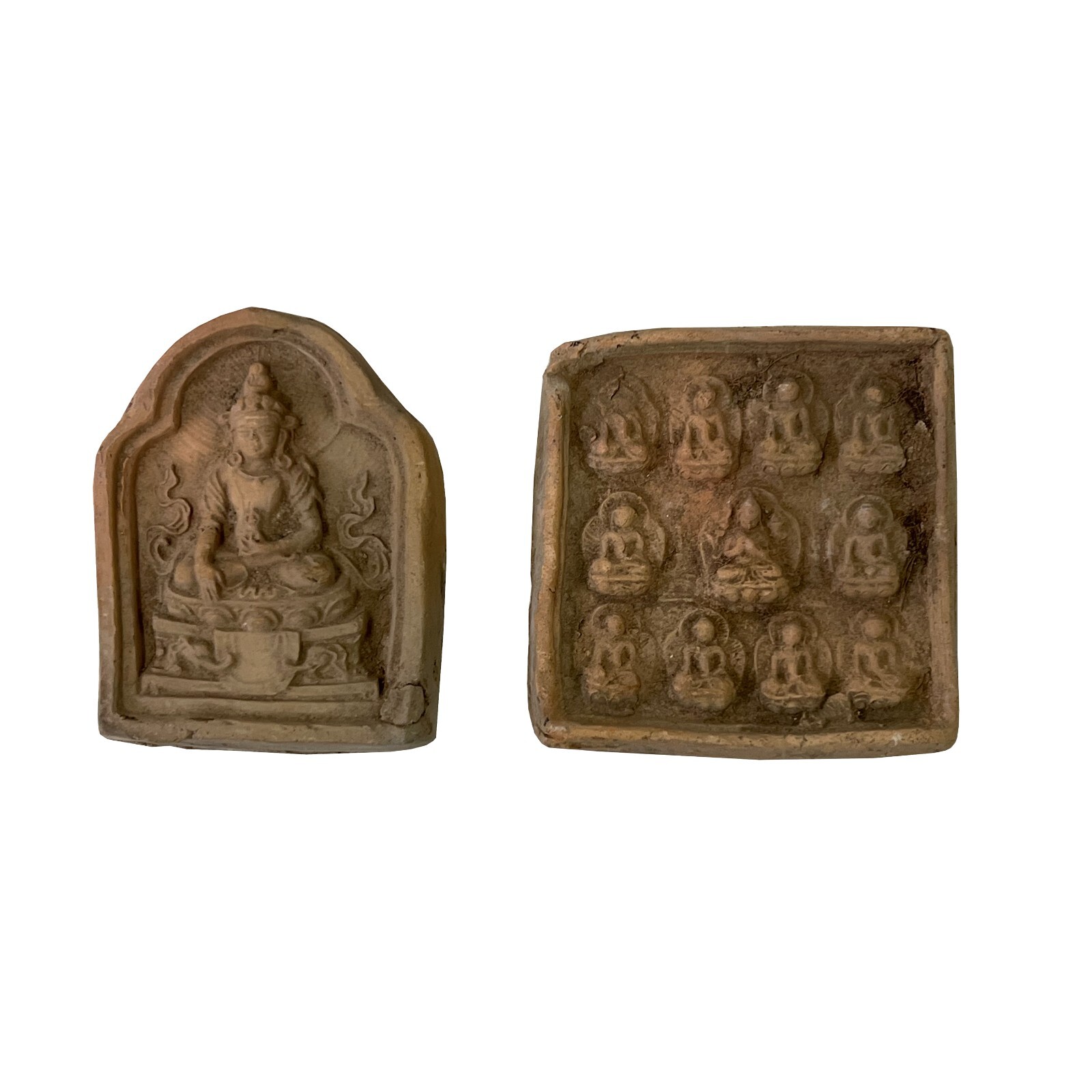 Set of 2 Small Chinese Oriental Clay Buddhas Theme Plaque Display ws2406S Set of 2 Small Chinese Oriental Clay Buddhas Theme Plaque Display ws2406S