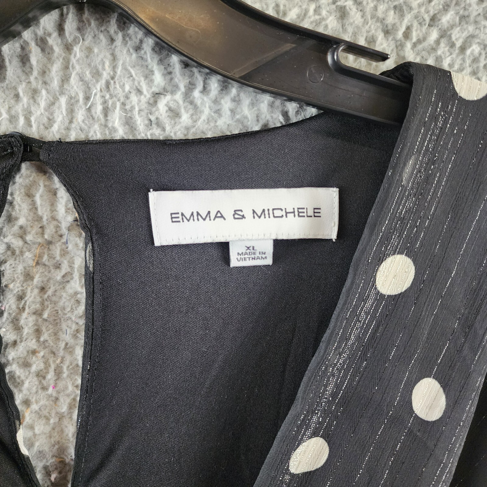 Emma & Michelle Faux Wrap Dress Womens XL Black/White Dot Snap Front Button Back - Picture 4 of 13