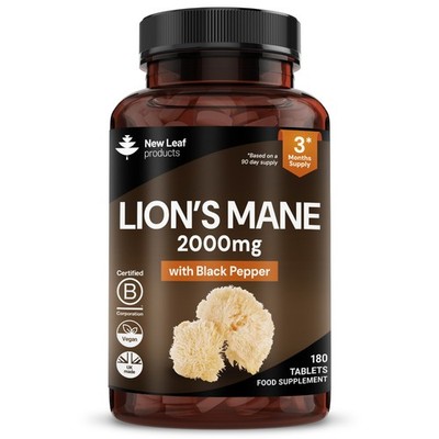 Lions Mane Extract Mushroom 2000mg - 180 High Strength Vegan Tablets UK Made