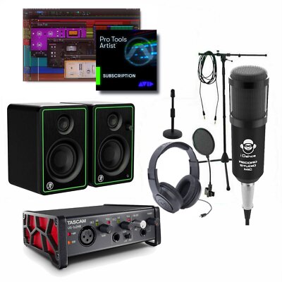 Home Studio Recording Bundle Set Mackie Monitors Tascam w/ Pro Tools Artist
