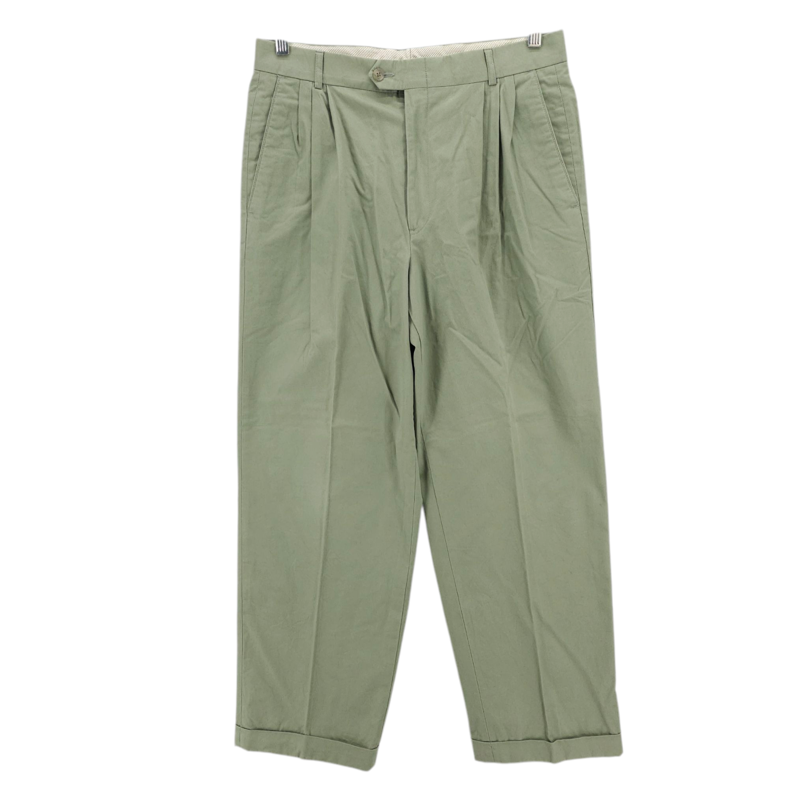 BALLIN Pants Light Sage Green Cuffed Pleated 100% Cotton Size 33 Actual 31.5x29