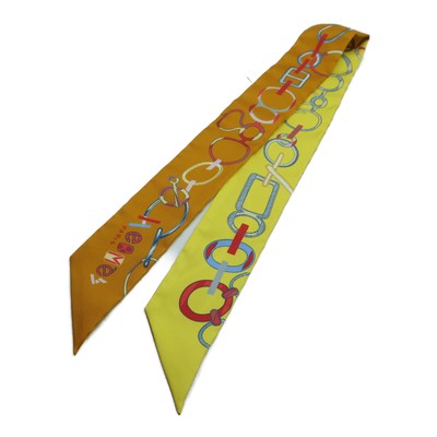 HERMES Twilly Scarf Scarves Silk Yellow