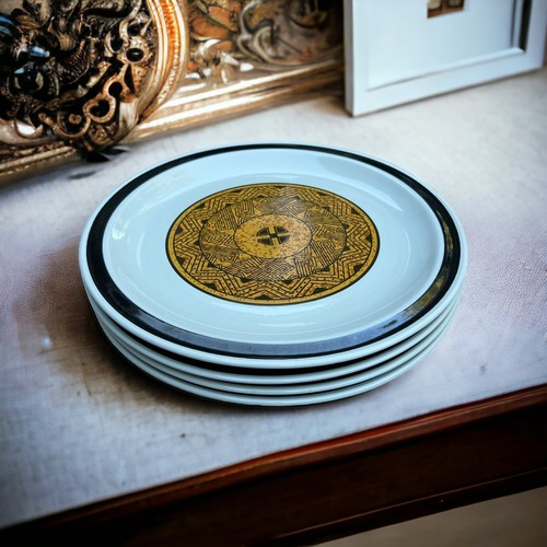 Set of 4 Aztec Gold by Designer&rsquo;s Collection Dinner Plates Hand Decorated Japan