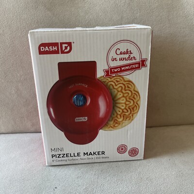 DASH Nonstick Mini 4'' Pizzelle Maker NEW Open Box RED DMP001MR