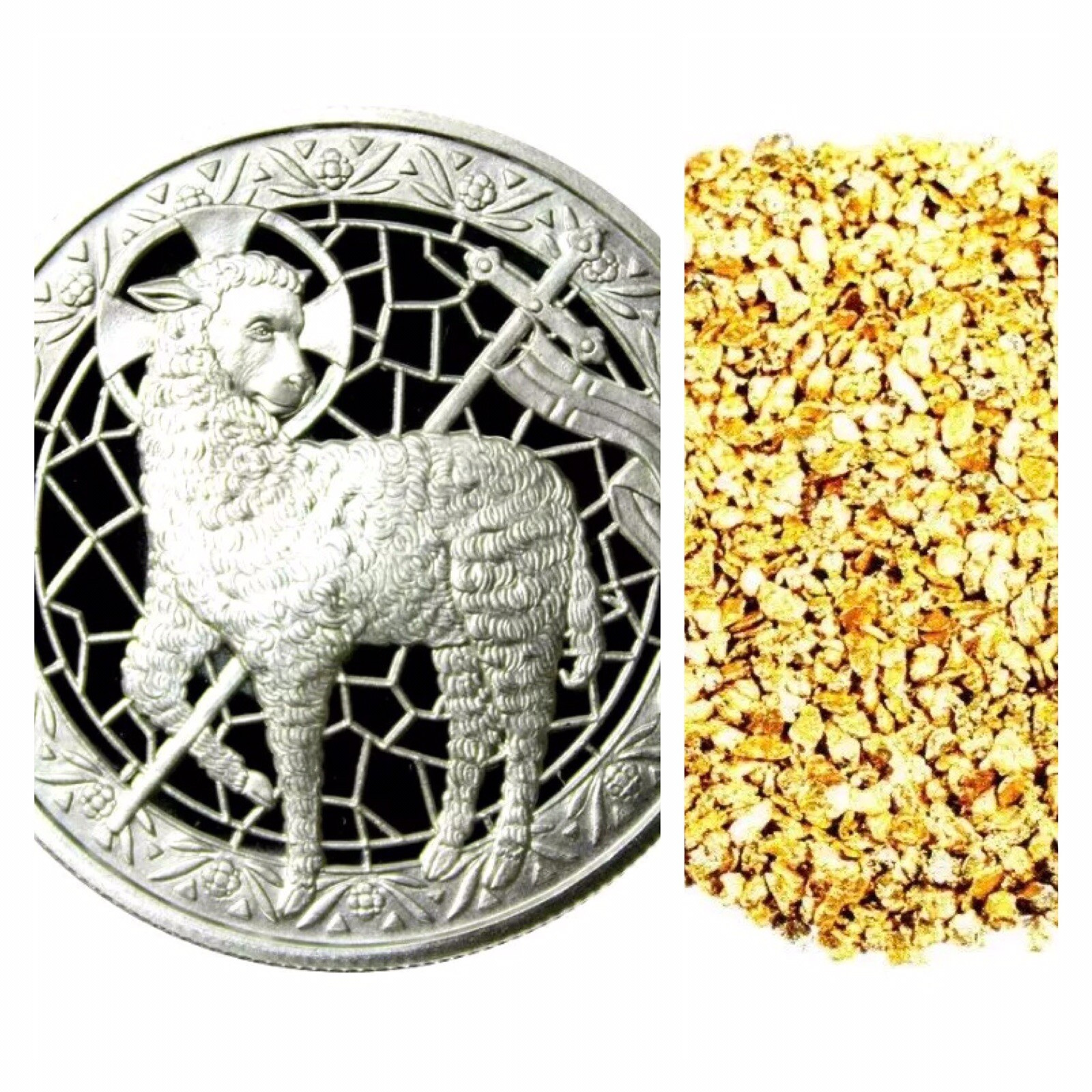 1 TROY OZ .999 FINE SILVER LAMB OF GOD BU + 10 PIECE ALASKAN PURE GOLD NUGGETS