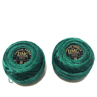 DMC Coton Perle Thread Size 8 Color 909 Green 10g Made in France Cotton Lot of 2