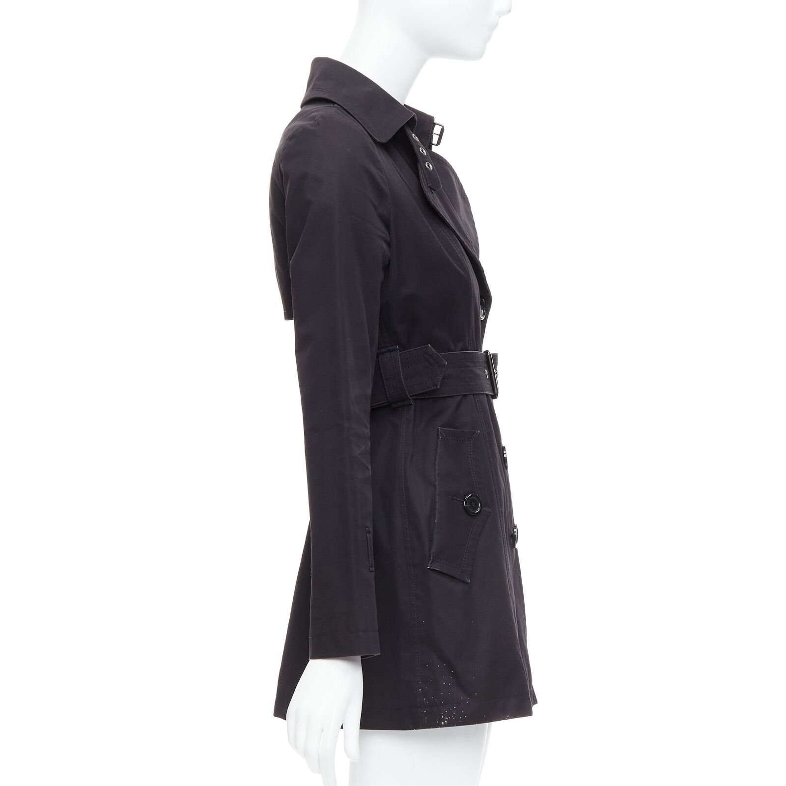 BURBERRY Blue Label black wool silver grommet belted short BURBERRY Blue Label black wool silver grommet belted short