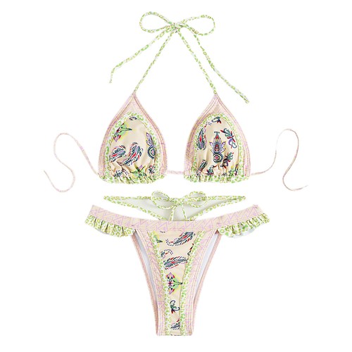 Bathing Suit Padded Lacing Up Sexy Vintage Print Bathing Suit Quick-drying