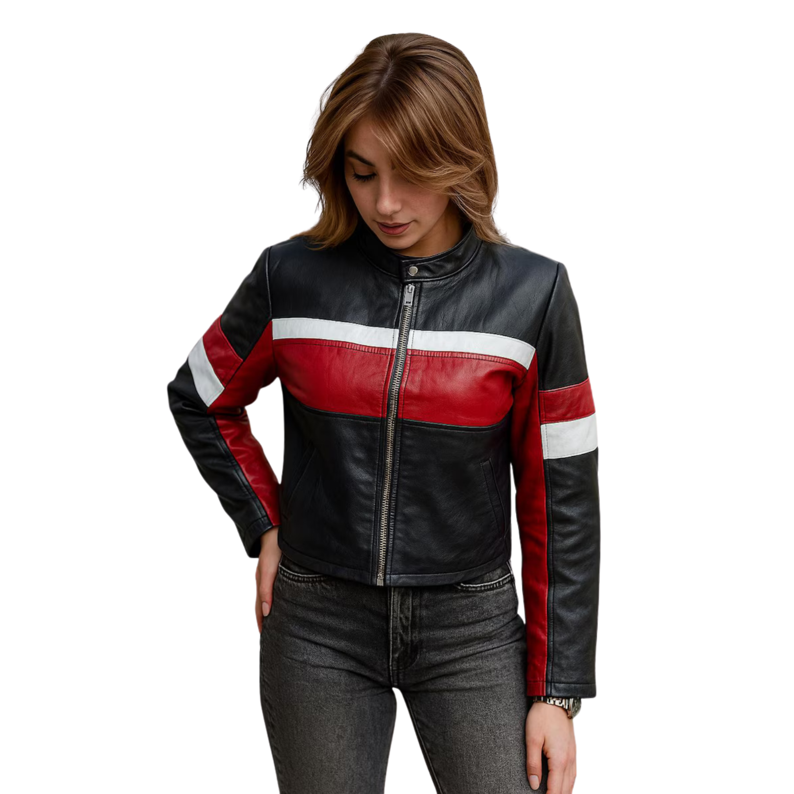 Women's Crop Real Leather Biker Jacket Goth Motorcycle