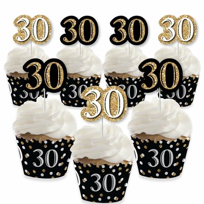 Adult 30th Birthday - Gold - Cupcake Wrappers & Treat Picks 