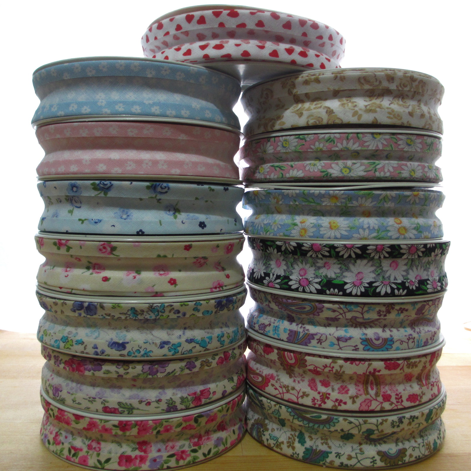 1m PATTERNED FLORAL HEART CHECK PRINT 25mm COTTON BIAS BINDING TAPE 51