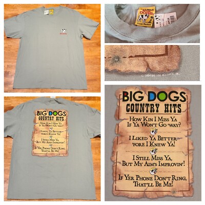 New! 1994 BIG DOGS Country Hits Tee T-Shirt Double-Sided Green, Men's Sz L