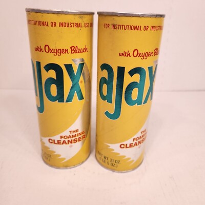 (2)Vintage AJAX Powder Foaming Cleanser  Bleach  21 Oz  Cuts Grease NOS Sealed