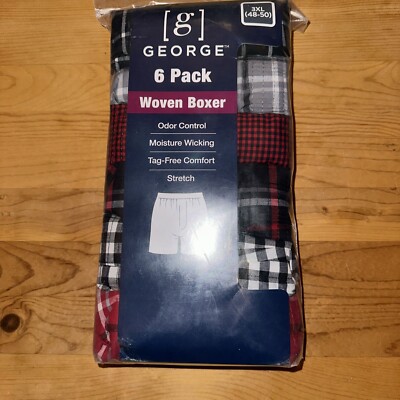 George 6 Pack Mens Woven Boxer 3XL 48-50 Tag Free Moisture Wicking Stretch