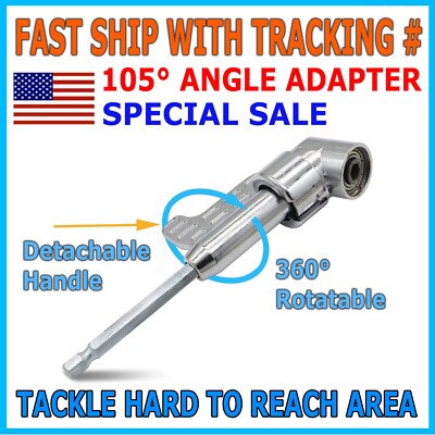 105Degree Right Angle Drill Adapter Flexible Shaft Extension Socket Set Hex 1/4''