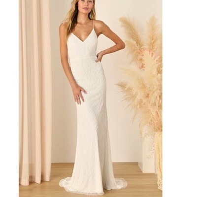 Cherished Vow White Beaded Backless Mermaid Maxi Dress Lulus Size Medium