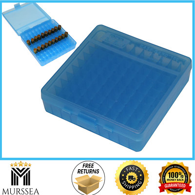 MTM 100 round Flip-Top Ammo Box 40/45/10MM Cal Clear Blue