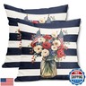 Patriotic 4th of July Flower Stripes Pillow Covers 18x18 Inch Independence Memorial Day American Flag Decorative Throw Pillow Case Cushion Cover Set of 2 for Bedroom Sofa Living Room Couch Chair
