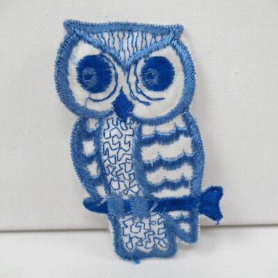 Worried Owl - Anxious - Blue - Vintage Patch - Embroidered - Bird - Anxiety