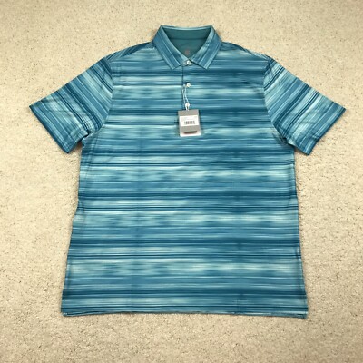 Hickey Freeman Polo Shirt Mens Large Aqua Striped New