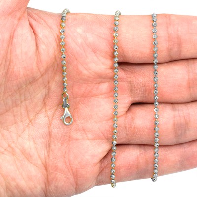 10K White Gold Solid 2mm-4mm Moon Diamond Cut Ball Bead Chain Necklace 16"- 30"