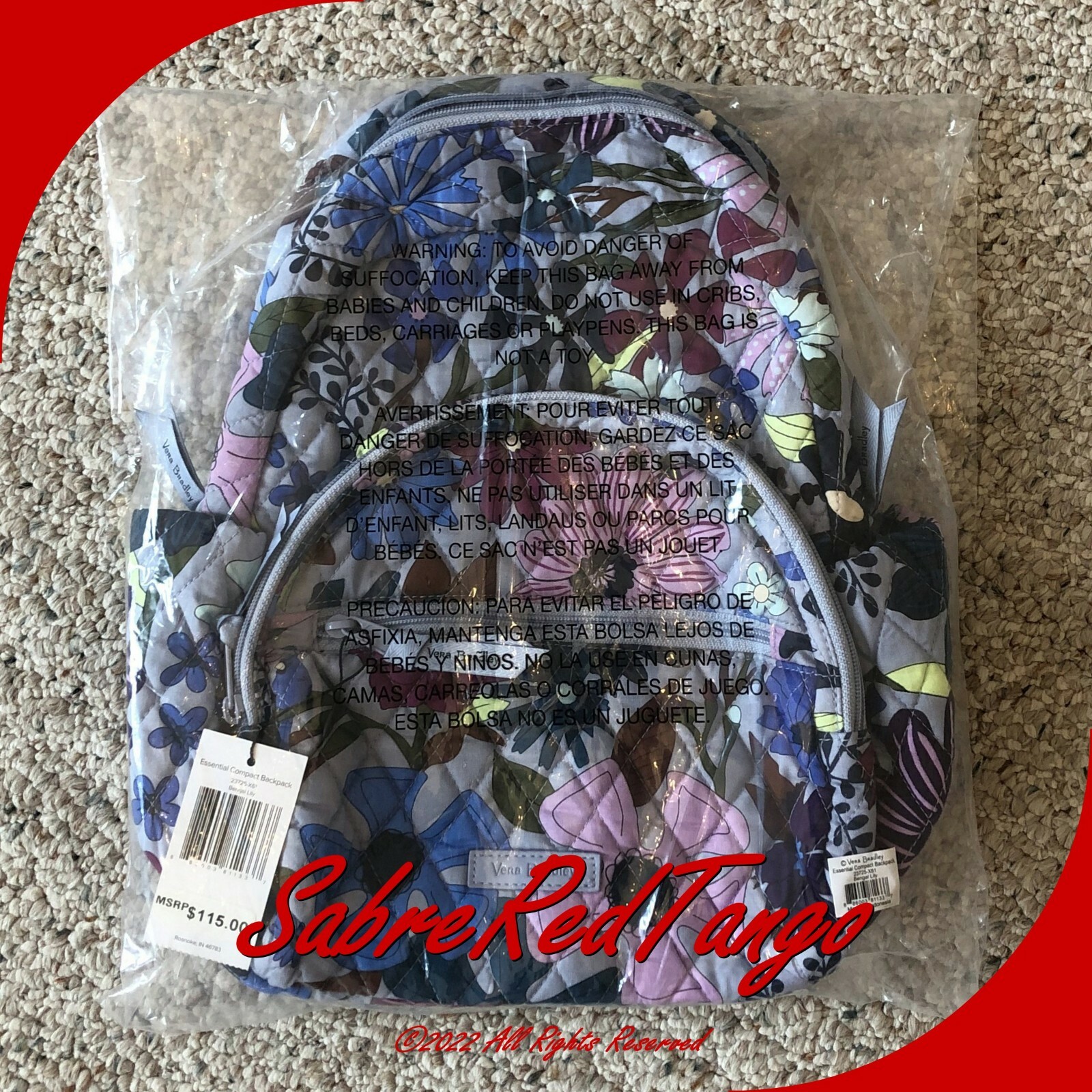 NWT VERA BRADLEY QUILTED ESSENTIAL COMPACT BACKPACK FLORAL B