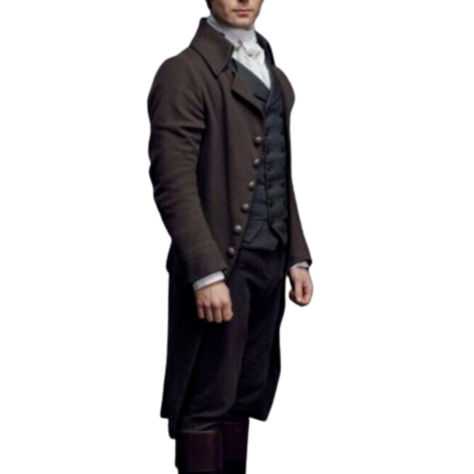 Pre-owned Handmade Men's Dark Brown Military Frock Tailcoat | Custom Made Wool Coat