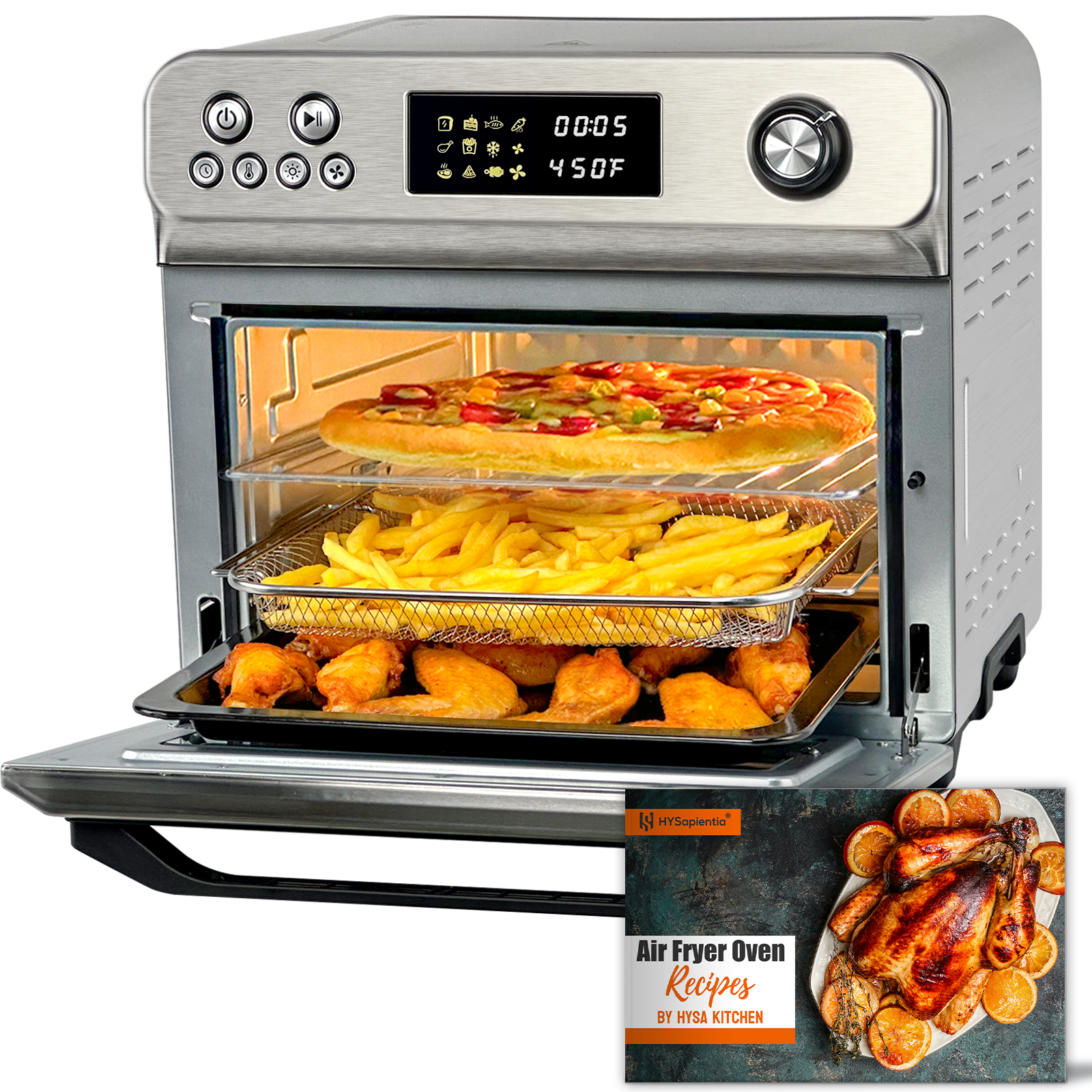 HYSapientia Air Fryer Oven 26QT Countertop Convection Toaster Ovens  XXL,1800W