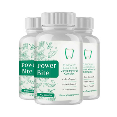 3-Pack Power Bite Oral Pills - Dietary Supplement For Teeth & Gums -180 Capsules