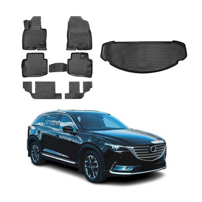Custom Floor Mats & Cargo Liners for Mazda CX-9 2016-2023 Black 7 Pcs
