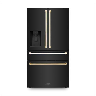 ZLINE 36'' NEW FRENCH DOOR BLACK STAINLESS STEEL REFRIGERATOR GOLD RFMZ-W-36-BS-G