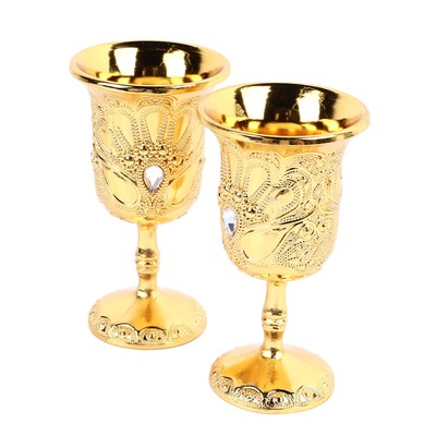 2Pcs Chinese Chalice Retro Gold Style Simple Elegant Metal Glass Embossed Pa LLI