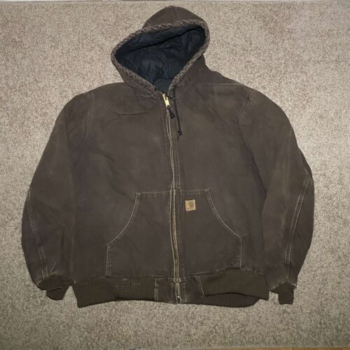 Vintage Carhartt Jacket Mens Size XXl Hooded Dark Brown J130 Vintage Carhartt Jacket Mens Size XXl Hooded Dark Brown J130