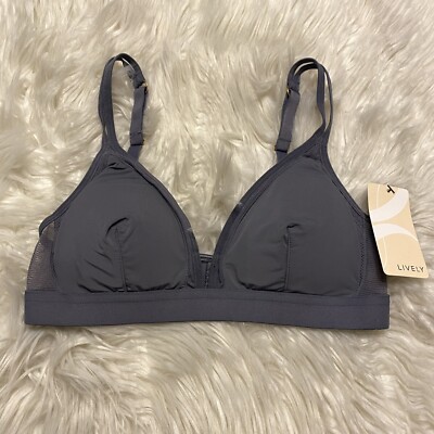 Lively Small Bralette Smoke Gray Mesh Trim Padded Wireless Back Closure NWT