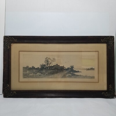 Antique 19thC Ernest C. Rost Radtke Lauckner Landscape Etching 31''