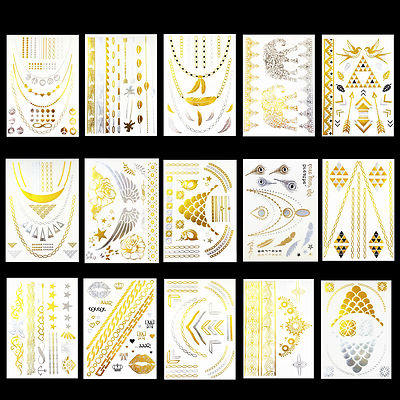 Temporary Body Tattoo Gold Metallic Armband Hals Kette Ring Versch. Motive Farbe